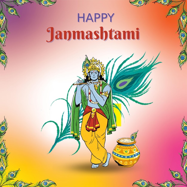 Gradiente colorato Post di Instagram di Happy Krishna Janmashtami