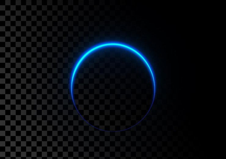 PSD gradiente de luz azul brilhante na forma de um planeta em fundo transparente