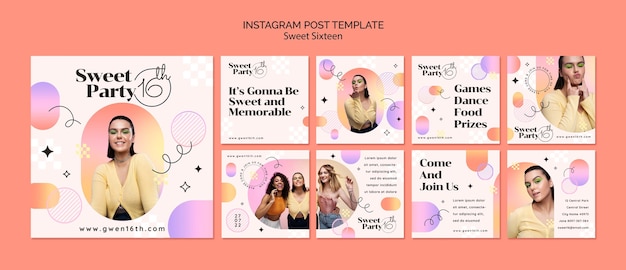 PSD gradiente dulce dieciséis diseño de publicación de instagram