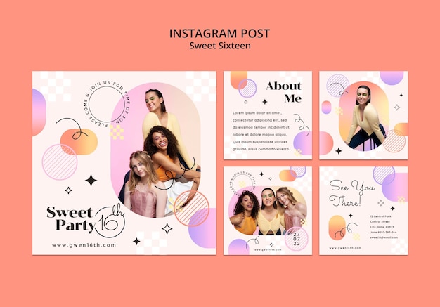 PSD gradiente dulce dieciséis diseño de publicación de instagram