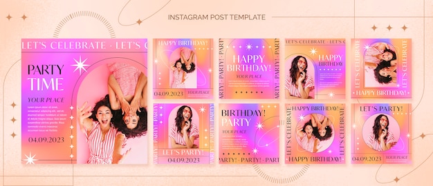 PSD gradiente de feliz cumpleaños publicaciones de instagram