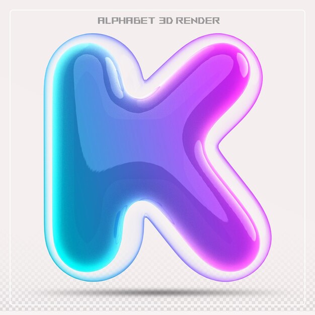 Gradiente de fuente de la letra K de la burbuja Renderizado en 3d del alfabeto