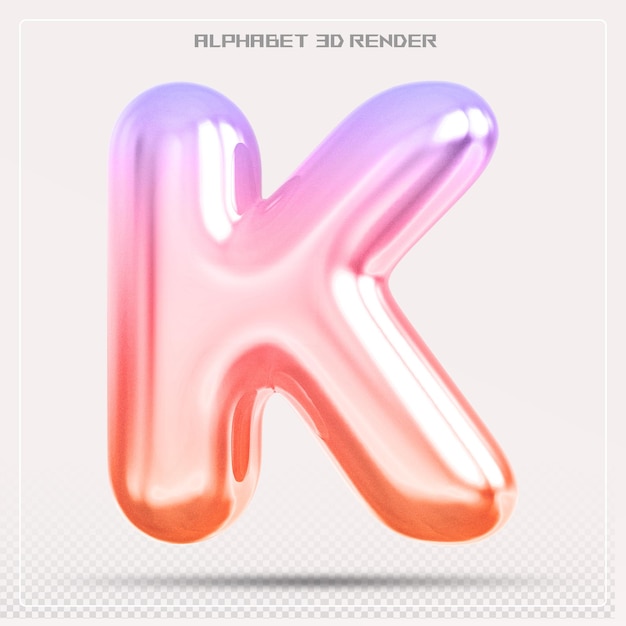 Gradiente de fuente de la letra K de la burbuja Renderizado en 3d del alfabeto