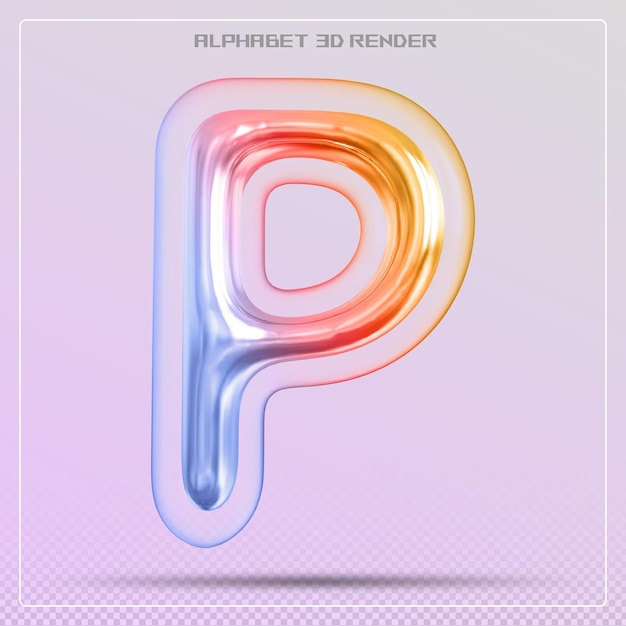 Gradiente de fuente de la letra P de la burbuja Renderizado en 3D del alfabeto