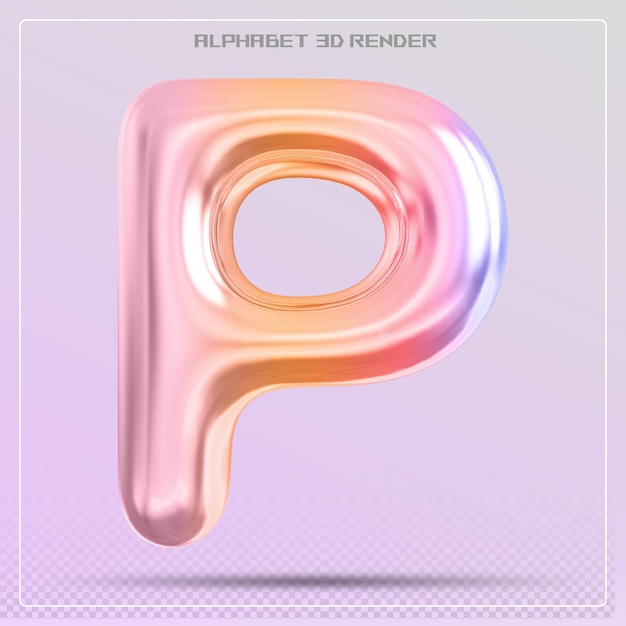 Gradiente de fuente de la letra P de la burbuja Renderizado en 3D del alfabeto