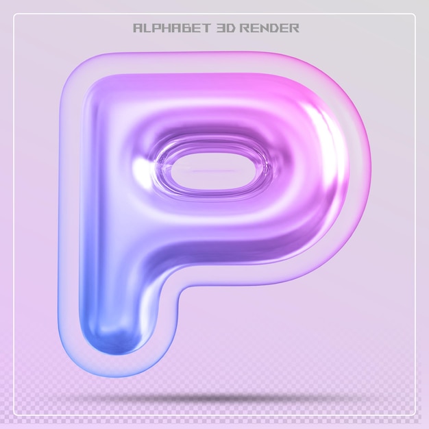 Gradiente de fuente de la letra P de la burbuja Renderizado en 3D del alfabeto