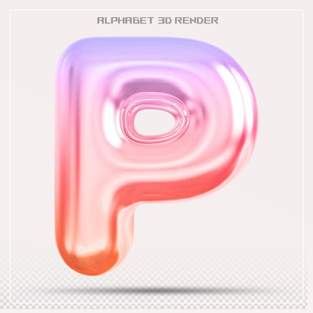Gradiente de fuente de la letra P de la burbuja Renderizado en 3D del alfabeto