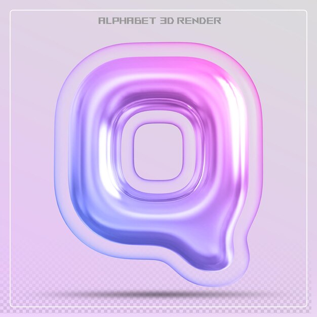 Gradiente de fuente de la letra Q de la burbuja Renderizado en 3d del alfabeto