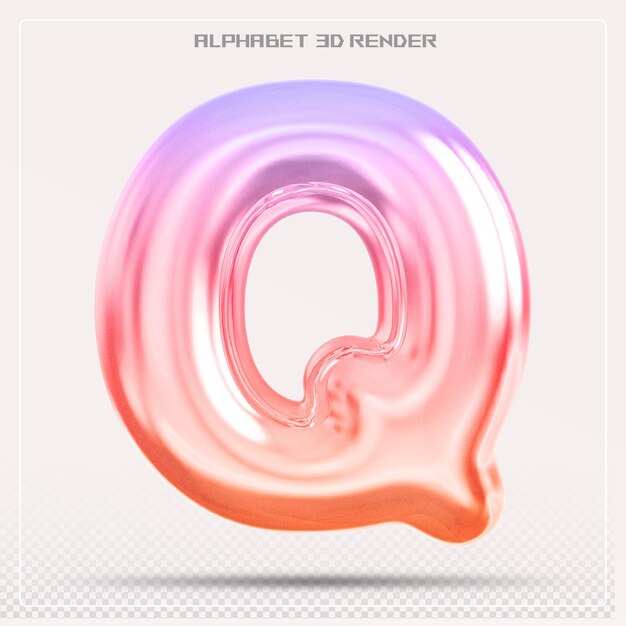 Gradiente de fuente de la letra Q de la burbuja Renderizado en 3d del alfabeto