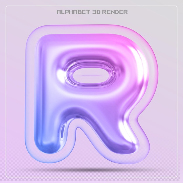 Gradiente de fuente de la letra R de la burbuja R renderizado en 3d del alfabeto