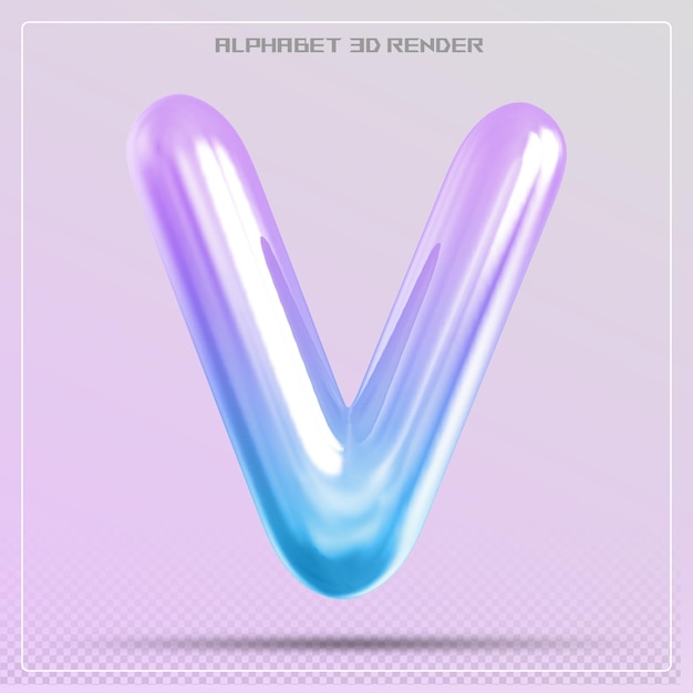 Gradiente de fuente de la letra V de la burbuja Renderización 3D del alfabeto