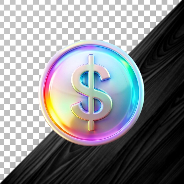Gradiente holográfico del icono del dólar en 3D