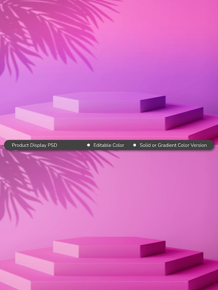 PSD gradiente púrpura crepuscular o composición de escaparate de producto de nivel hexagonal de color sólido