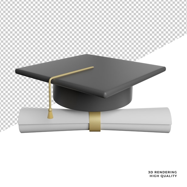 PSD graduación toga y certificado vista frontal icono 3d renderizado ilustración con fondo transparente