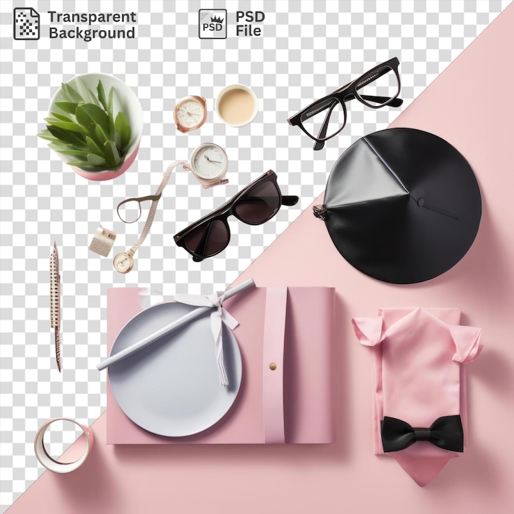 PSD graduate's pink accessories cap und essentials objekt isoliert