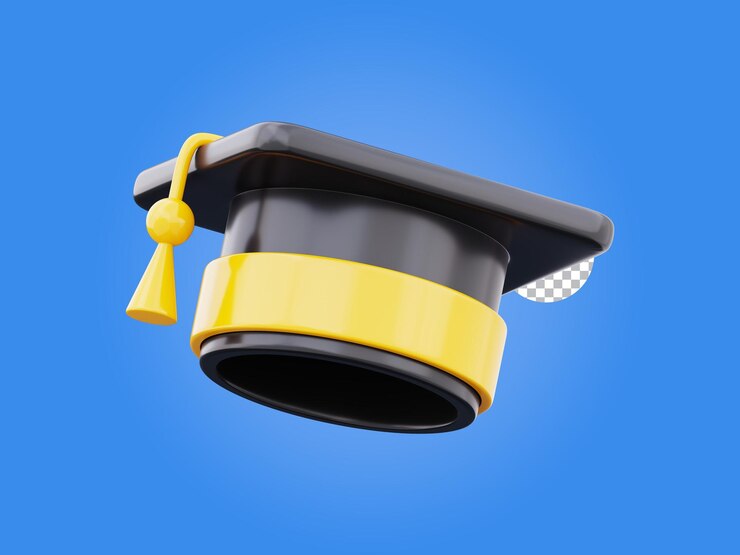 Graduation hat cap icon education symbol 3d illustration isolated on transparent background