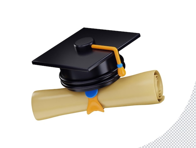 Graduierungskappe mit diplom-zertifikat-symbol 3d-rendering-vektor-illustration