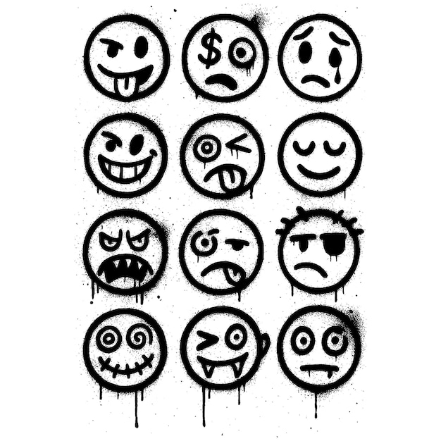 Graffiti Smiley Faces Expressing Different Emotions
