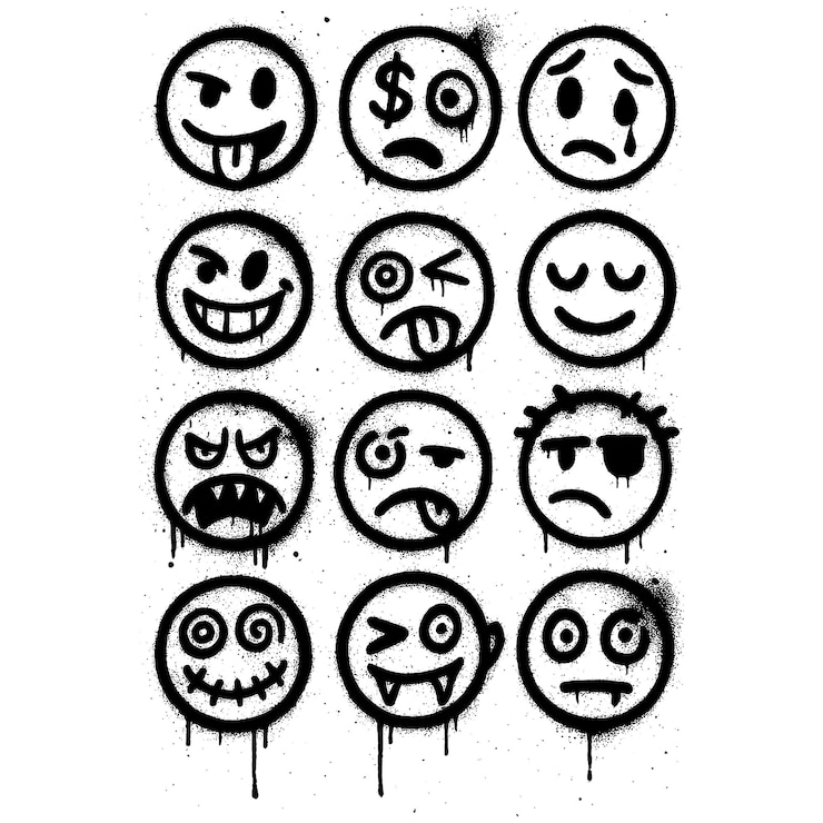 PSD graffiti smiley faces expressing different emotions