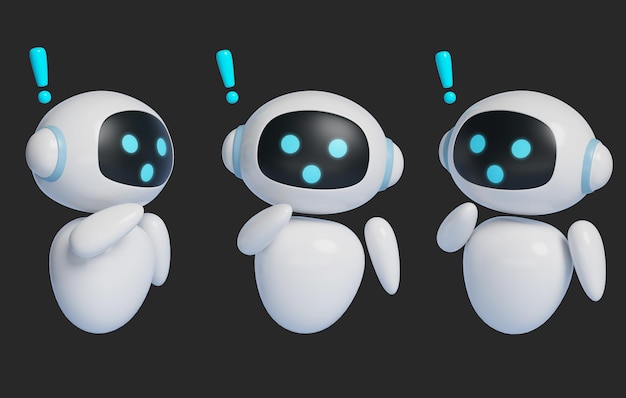 Grafica 3D del personaggio robot AI con espressione illuminata