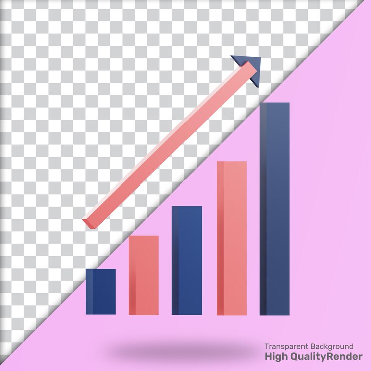 PSD grafica di rendering 3d di un grafico a barre con sfondo trasparente
