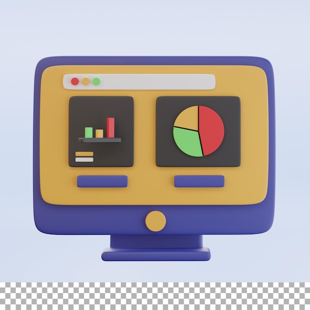 Grafici analitici delle statistiche Web sull'icona 3d dello schermo del computer