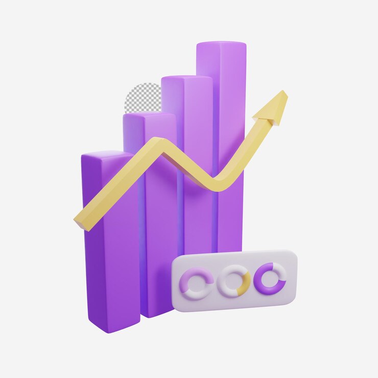 PSD gráfico 3d con aumento de negocios con gráfico de barras de concepto de tendencia negativa representación 3d descendente