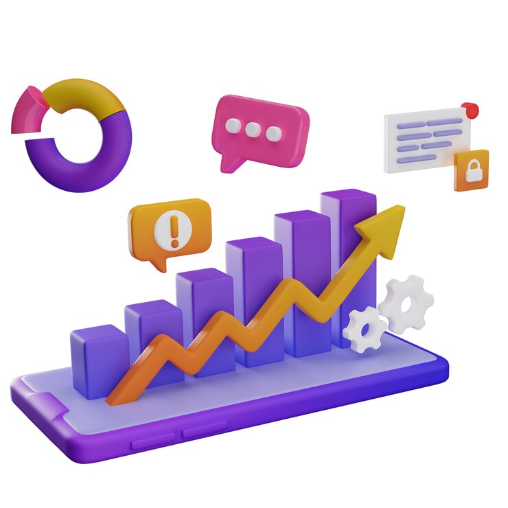 PSD gráfico 3d con elementos flotantes