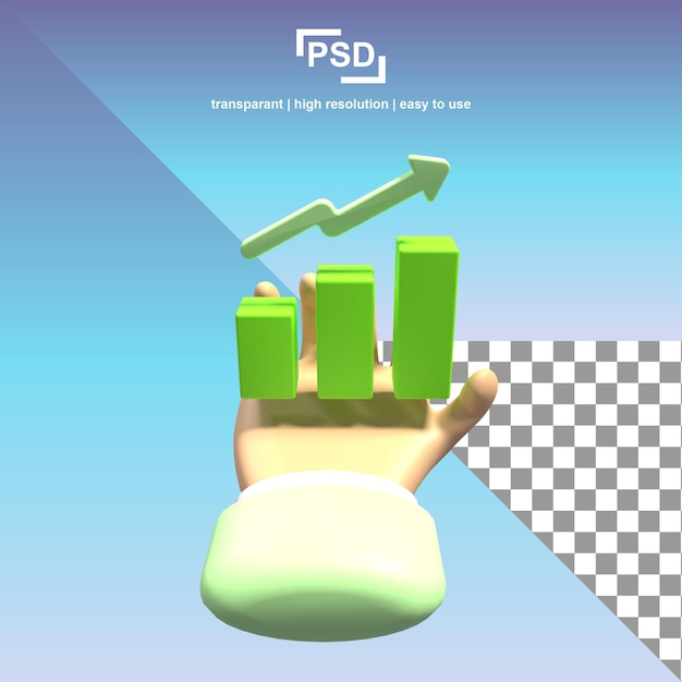 PSD gráfico 3d de mano y arriba