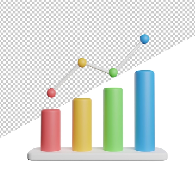 Grafico a barre crescita vista frontale 3d rendering icona illustrazione su sfondo trasparente