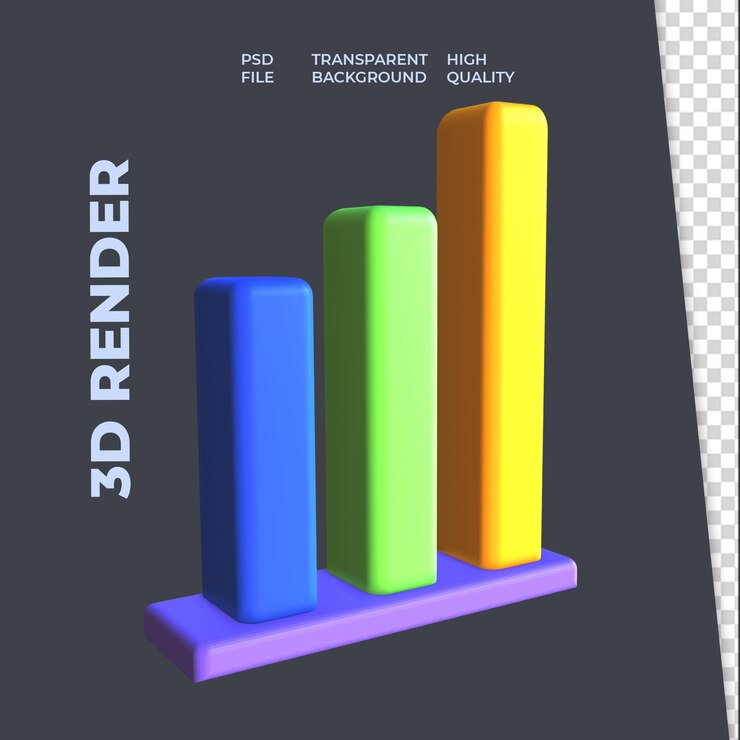 PSD grafico a barre di crescita ilustration 3d render