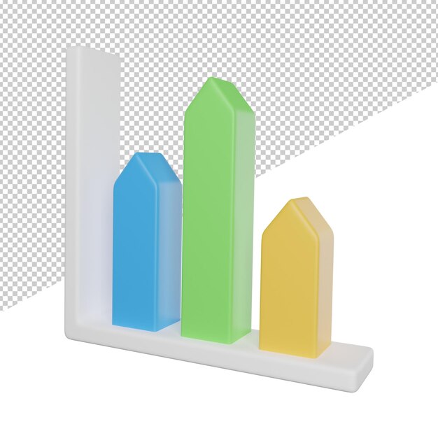 Grafico a barre Vista laterale del grafico 3d rendering illustrazione su sfondo trasparente
