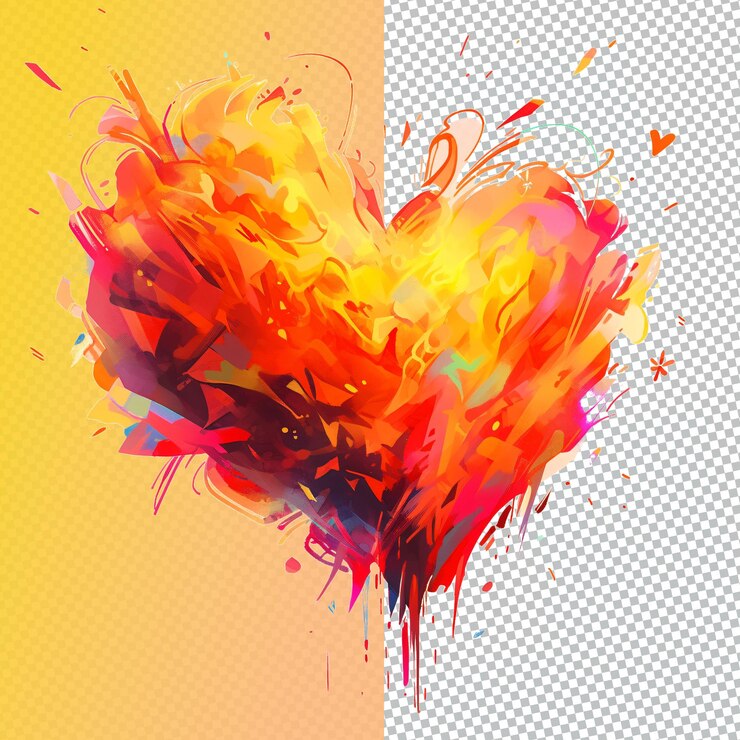 PSD gráfico abstracto grafiti corazón estallando en llamas fondo png