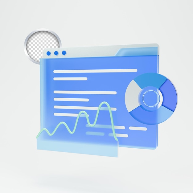 Gráfico de análisis de datos de íconos 3D que se muestra en la interfaz web
