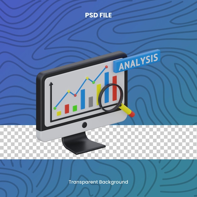PSD gráfico de archivo psd de ilustración de icono de representación 3d de análisis de datos en línea