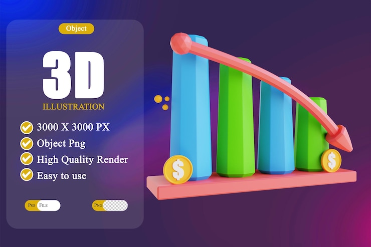 PSD gráfico de baja poli de ilustración 3d hacia abajo