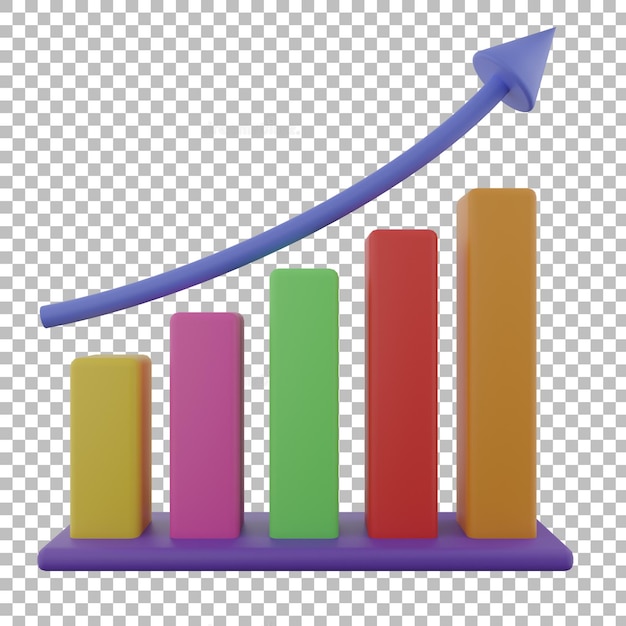 PSD gráfico de barras 3d y vista frontal del gráfico con fondo transparente