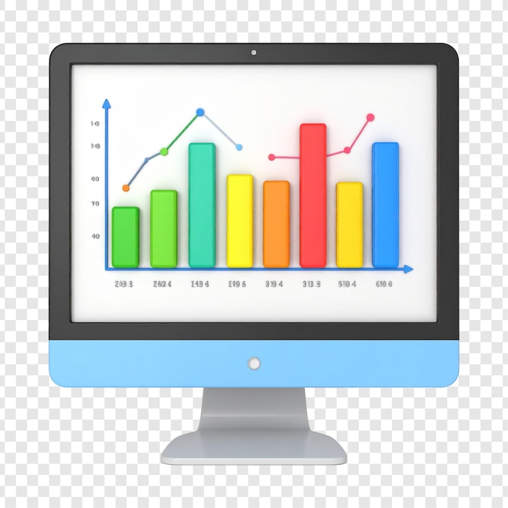 PSD gráfico de barras colorido mostrado en el monitor de la computadora