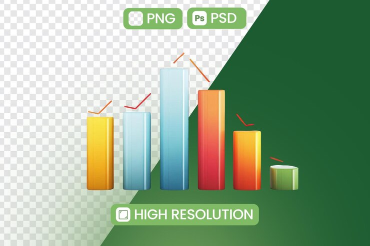 PSD el gráfico de barras colorido muestra el crecimiento y la disminución con el concepto de análisis de datos
