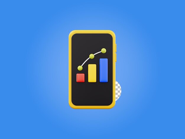 Gráfico de barras datos analíticos estadísticos finanzas icono símbolo de negocio en el teléfono móvil ilustración 3D