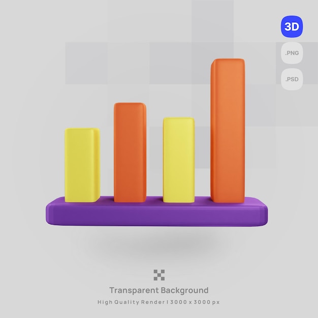 PSD gráfico de barras de datos de representación de ilustración de icono 3d con fondo transparente