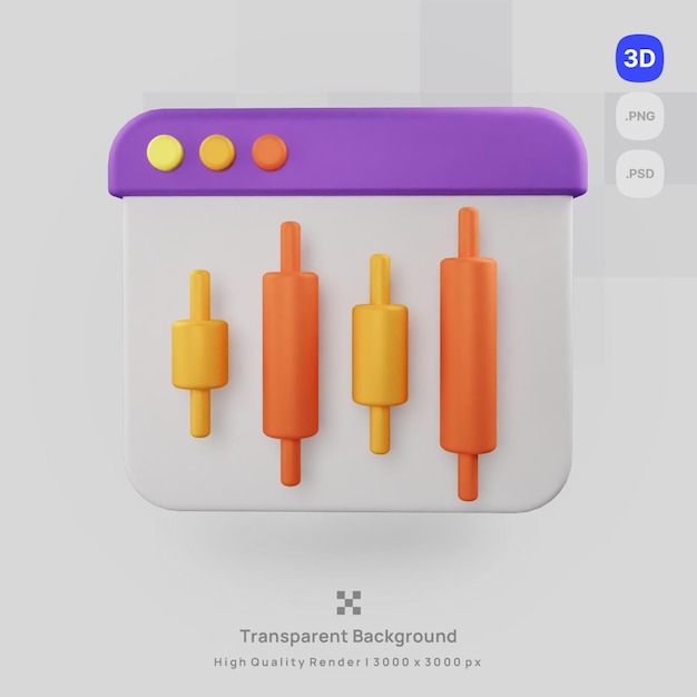 Gráfico de barras de stock de datos de procesamiento de ilustración de icono 3D con fondo transparente