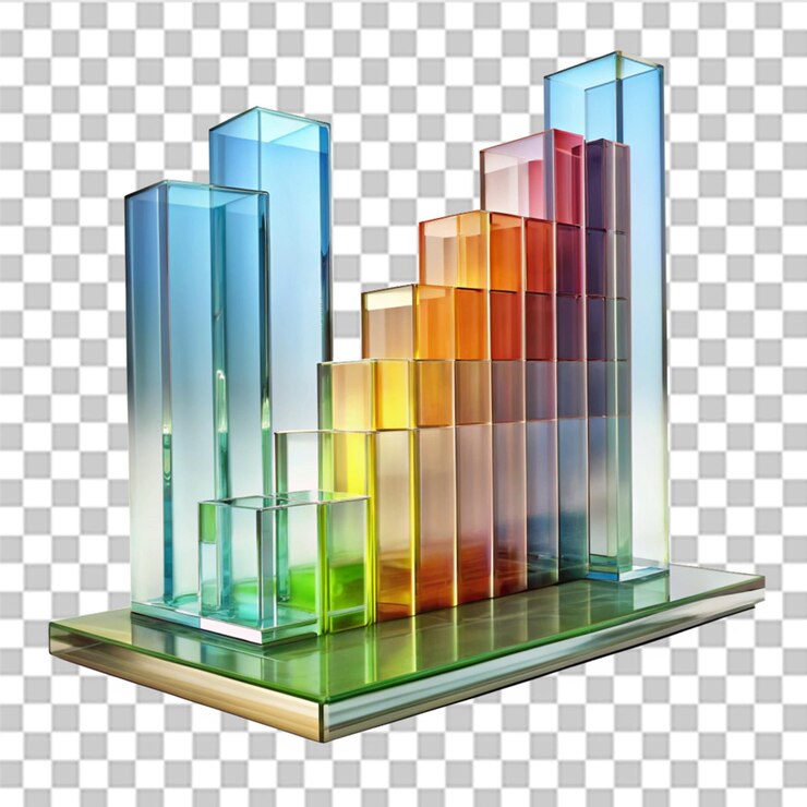 PSD gráfico de barras de vidrio 3d instalación de arte al aire libre aislada sobre un fondo transparente