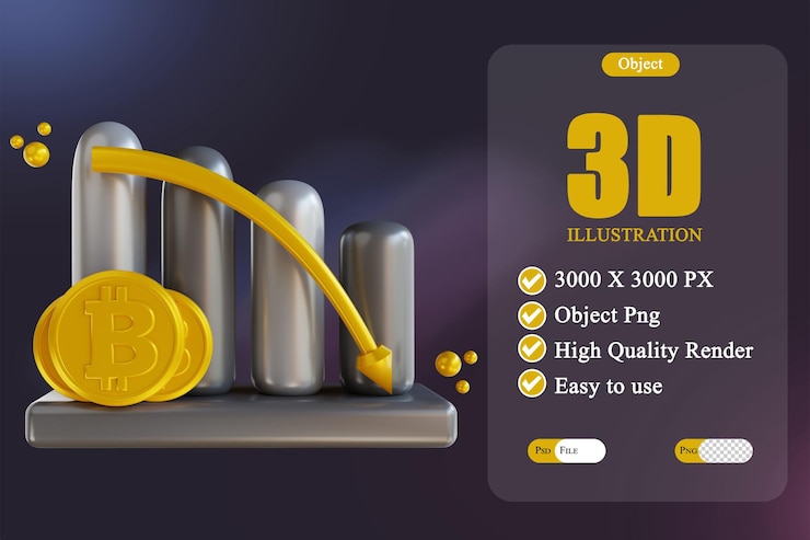 PSD gráfico de bitcoin de ilustración 3d abajo 2