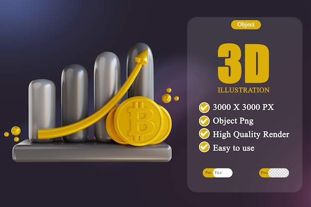 PSD gráfico de bitcoin de ilustración 3d en aumento 3