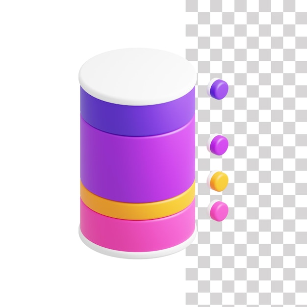 Un gráfico de cilindros en colores violeta, rosa, amarillo y blanco.