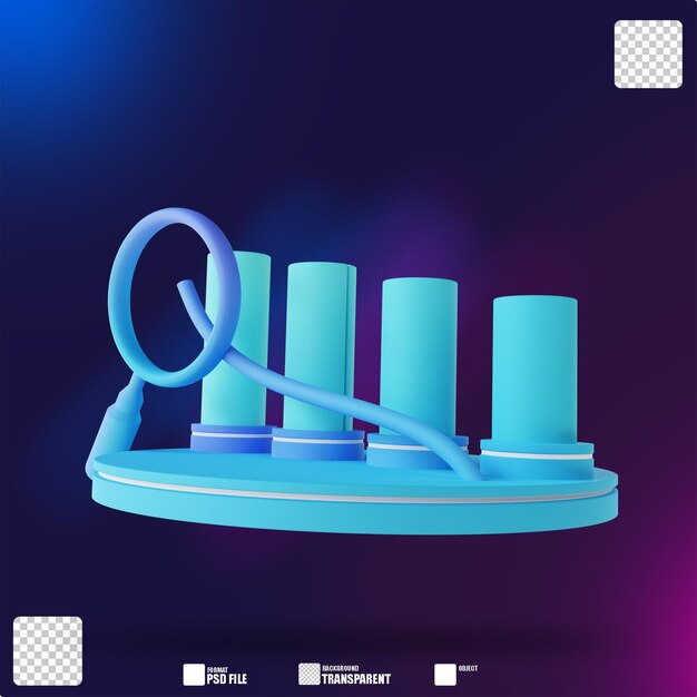 Gráfico de color suave de ilustración 3d y lupa 3