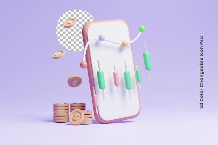 PSD gráfico de comercio en línea 3d con moneda de dinero e icono de teléfono o icono de concepto de comercio en línea 3d
