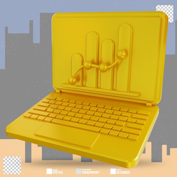 PSD gráfico de computadora portátil dorada de ilustración 3d 3