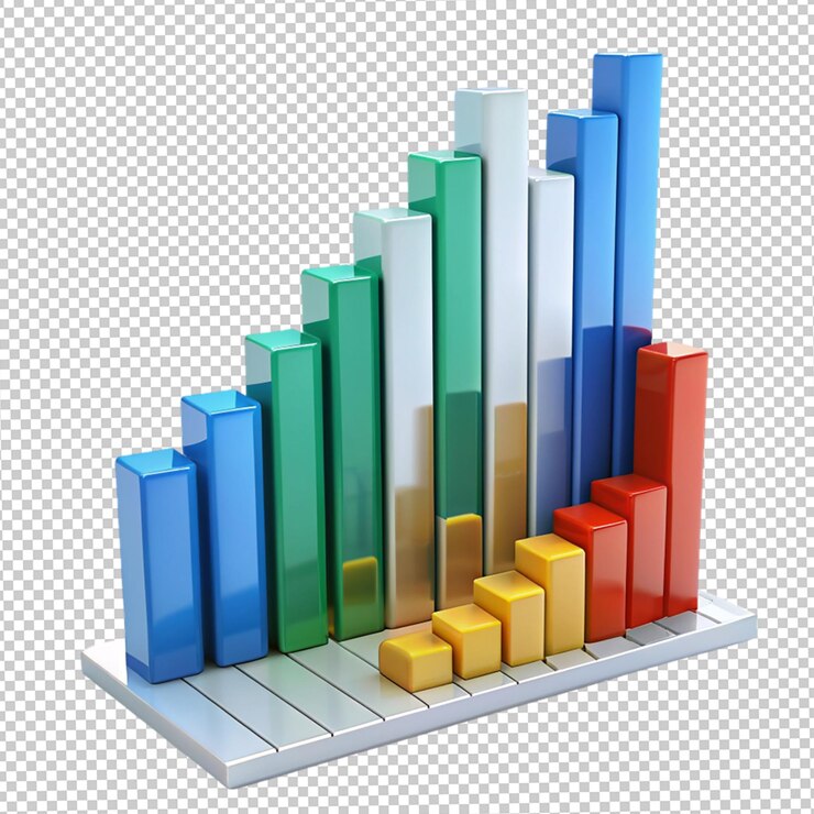 PSD gráfico de crecimiento con diferentes colores sobre un fondo transparente